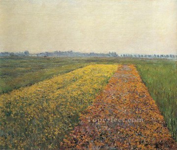 ギュスターヴ・カイユボット Painting - ジュヌヴィリエの黄色い畑の風景 ギュスターヴ・カイユボット
